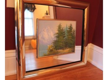Early 1990s Mirror Framed Forest & Mountain Painting