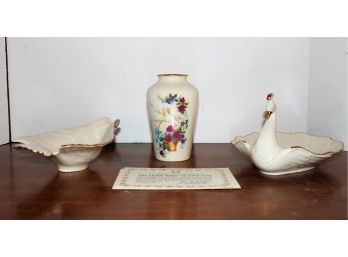 Pretty LENOX Porcelain Mixed Lot, Birds Of Love Vase, Two Open Candy Dishes Dove/Peacock