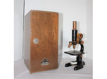 Vintage SWIFT Microscope & Wood Case, Bausch & Lomb Optics