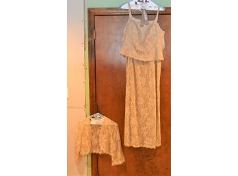 Stunning 'Mother Of The Groom' Long Formal Lace/Sequined Beige Size 16 Dress