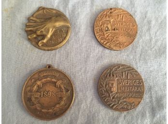 4 Antique Medals Sport Awards From Europe