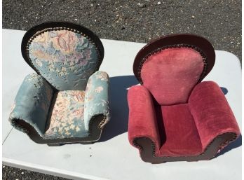 Two (2) Vintage Small Doll Upholstered Doll Chairs