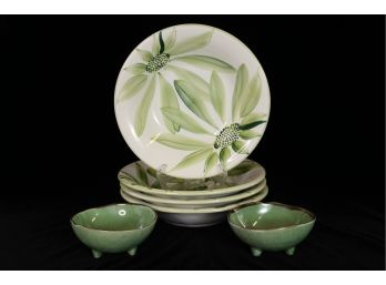 Green Floral Bowls And Small Sage Bowls