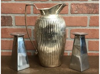 Silver Pitcher & Pair Of Candlesticks