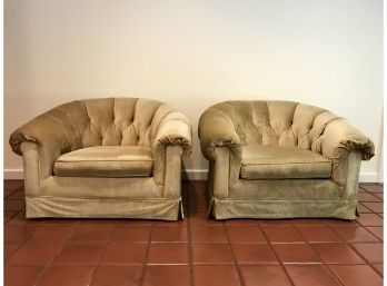 Mid Century Hollywood Regency Velvet Tufted Club Chairs