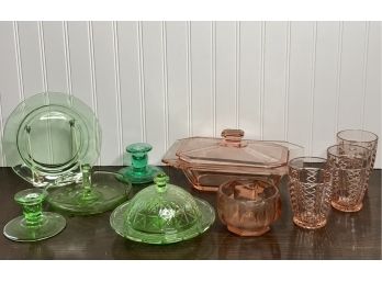 Pink And Green Depression Glass