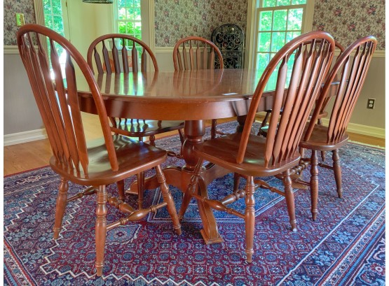 Large Dining Table With 6 Windsor Chairs And Center Leaf