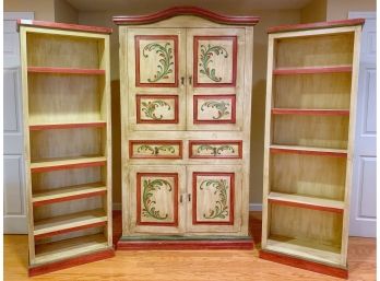Painted Armoire / TV Cabinet With Matching Set Of Bookcases