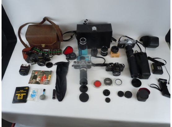 Lot Of Vintage SLR 35mm Film Cameras, Lenses, And Accessories