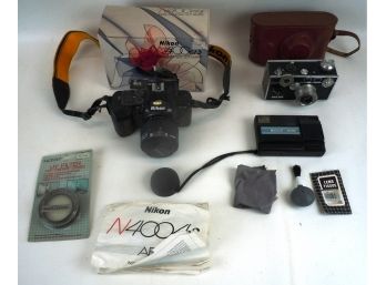 Lot Of Cameras: Nikon 4004S, Argus, Kodak Disk 3600 & Extras