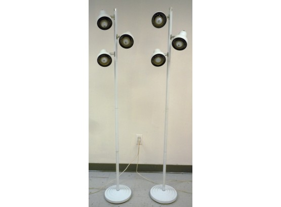 Pair Of White Standing Lamps With 3 Fixtures Each
