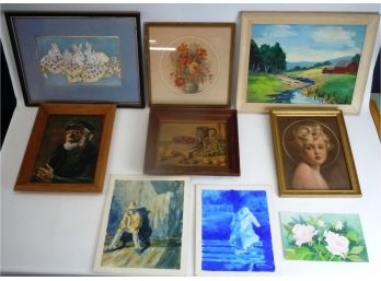 Lot Of 9 Pieces Of Framed And Unframed Original And Reproduction Artworks
