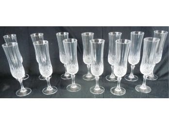 Set Of 13  Cristal D'Arques-Durand Longchamp Crystal Champagne Flutes (Glasses)