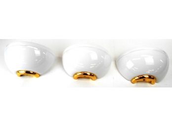 Lot Of 3 Glass & Brass Wall Sconces W/ Fluorescent Bulbs