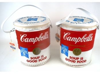 Pair Of 2 Campbell Soup Sarajevo '84 Winter Olympics Vinyl Cooler Bags--New