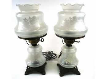 Pair Of Antique Oil Lamps Converted To Electrical In Good Working Order