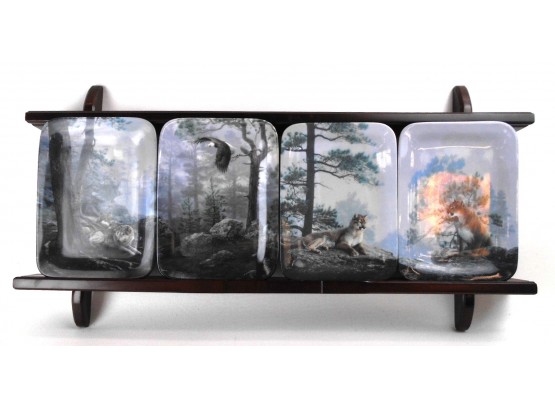 Nature's Harmony: Set Of 4 Collector Bradford Exchange Plates By Daniel Smith W/Display Shelf