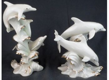 Lot Of 2 Lenox Dolphins Figurine: Wave Dancers & Between Sea And Sky