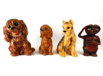 Lot Of 4 Hand Made Ceramic Figurines, Mostly Dogs
