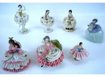 Lot Of 7 Porcelain China Figurines: 6 Dresden Dolls & 1 Lladro
