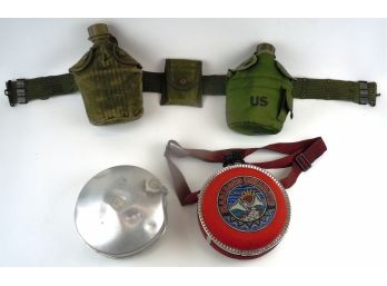 Lot Of 4 Canteen--2 US Army WWII Era On Belt