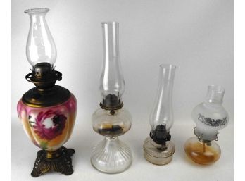 Lot Of 4 Vintage Antique Oil Lamps