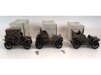 Set Of 3 Antique Car Banks Mint In Box