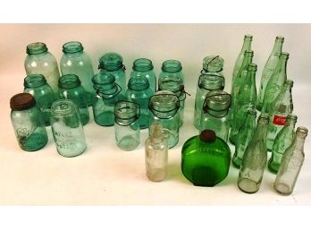 Lot Of Mason Jars, Coca-Cola Bottles, And Other Bottles