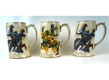 Lot Of 3 Stadler, Staffordshire Ceramic Mugs Of Knights On Horseback