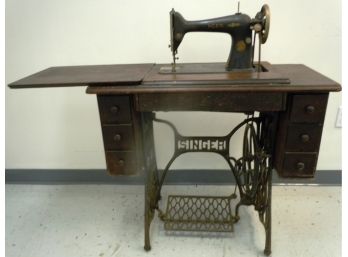 Antique Singer Sewing Machine In 6-Drawer Cabinet
