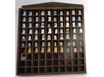 Thimble Collection In Wooden Display Case