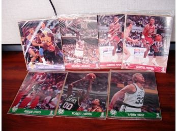Lot Of 7 NBA Hoops Basketball Photos--Larry Bird, Magic Johnson, Michael Jordan, Scottie Pippen
