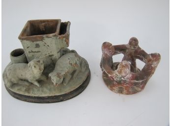 Lot Of Pottery Pieces: Candle Holder & Smoking Stand