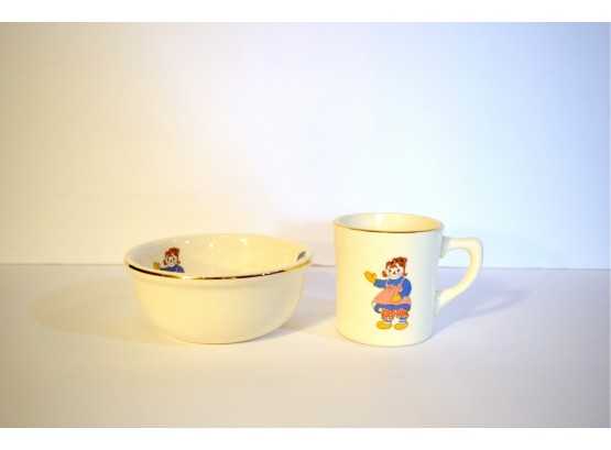Vintage - Raggedy Ann And Andy Ware -  Cereal Bowl &  Cup - Copyright 1941