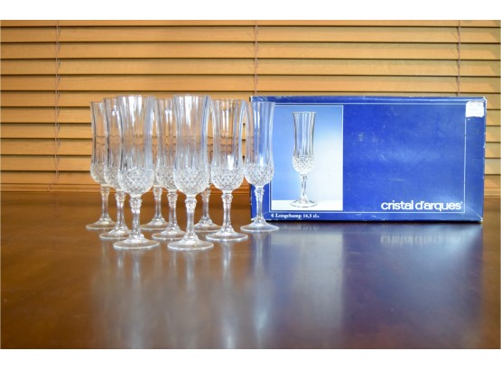 9 Crystal Champagne Flutes - Longchamp Pattern