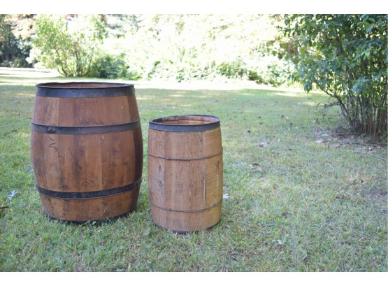 Vintage - Pair -Nail Keg & Large Wooden Barrel