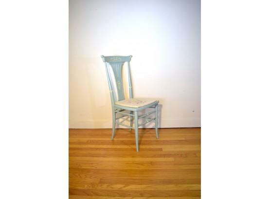 Chair- Pretty In Powder Blue - Needlepoint Seat Chair
