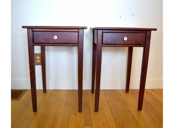 Pair - Single Drawer Cherry Side Tables -