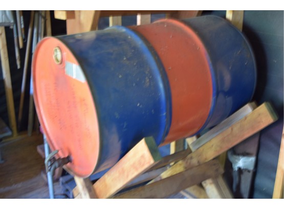 Vintage - GULF 55 Gallon Oil Drum With Spout And 2 'REX' Pumps