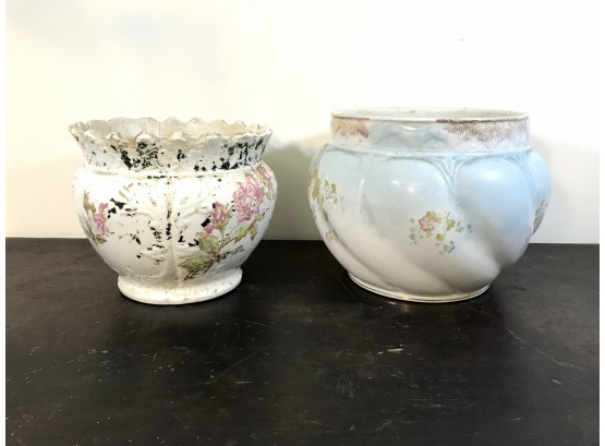 Pair Of Painted Ceramic Flower Pots - Kokus Stone China - Sebring