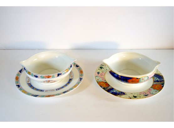 Ceralene A. Raynaud Limoges - Mixed Pair -Gravy Boats With Attached Drip Plate