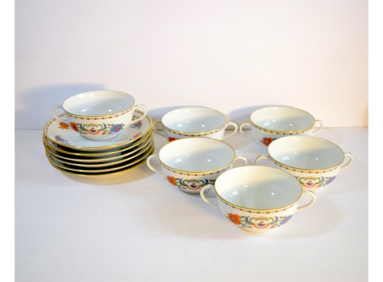 Ceralene A. Raynaud Limoges - Service Of 6 - Cream Soup Bowls And Saucers