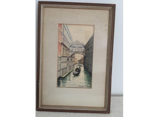Watercolor Canal Scene In Venice Signed (A.D. Bassi )