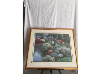 Beautiful Landscape With Flowers And Gazebo Signed Henry Peters Listed Artist