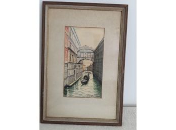 Watercolor Canal Scene In Venice Signed (A.D. Bassi )
