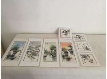 8 Painted Asian Watercolors On Paper On White Mats All Signed By The Artist