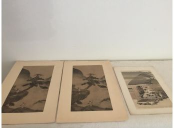 Three Asian Prints  Vintage Could Be Watercolors ?