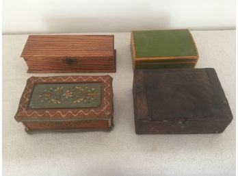 4  Wooden Jewelry Boxes One Musical, Green One Has The Key (Vintage)