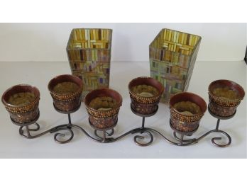 Group Of 3 Mosaic Glass Candle Holders