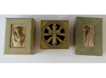 Group Of 2 Willow Tree Boxes And 1 Brass Tone Box